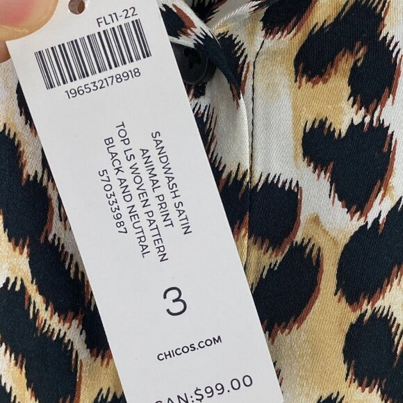 Chicos Sandwash Satin Animal Print Shirt Womens 3 US XL Button Up Modal - Picture 5 of 12